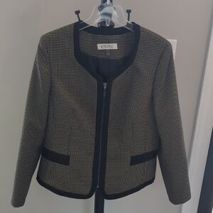 Kasper Black and Tan Tweed Zip Blazer